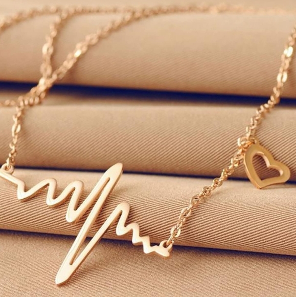 Rose Gold Heartbeat Necklace - Picture 1 of 4